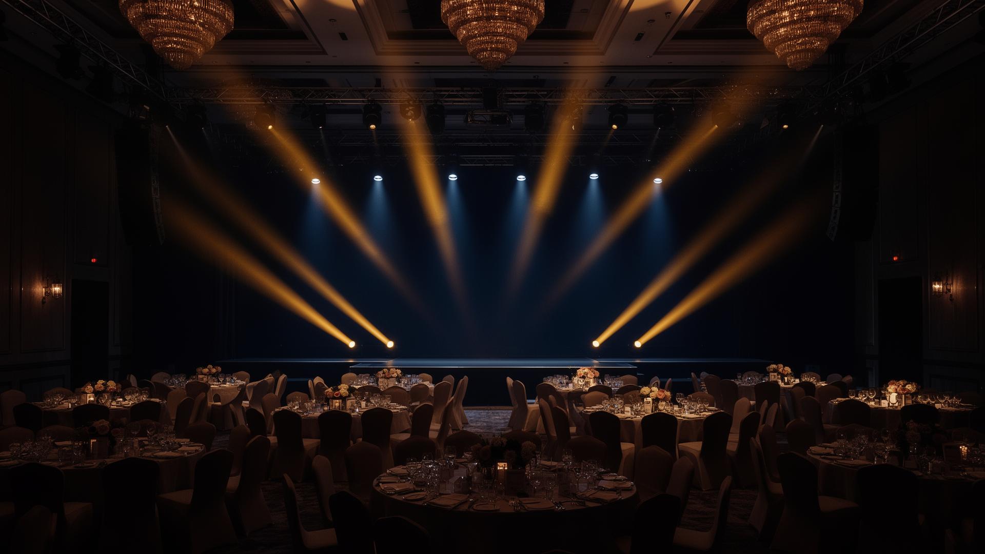 Luxury hospitality ballroom with refined stage lighting